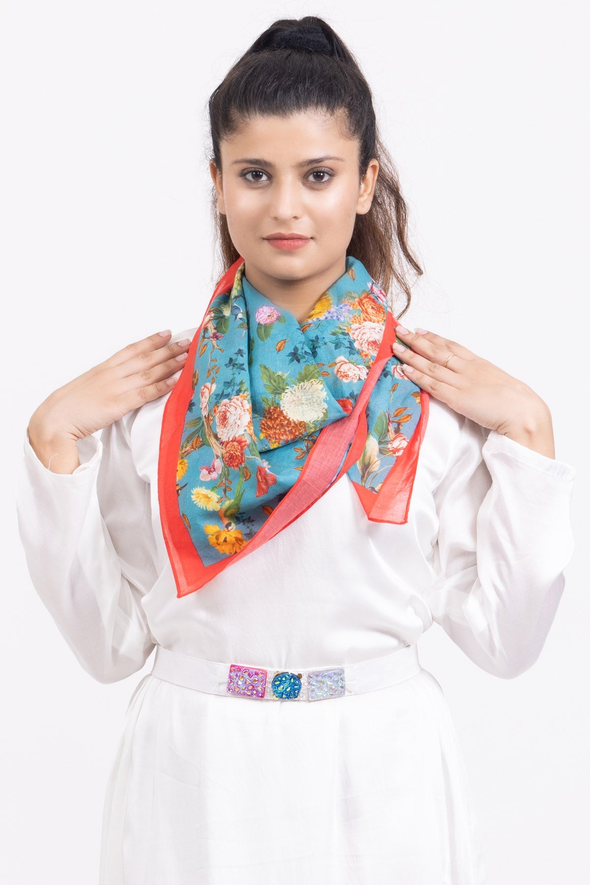 Etti Kapoor Cotton Silk Printed Blue Scarf Online